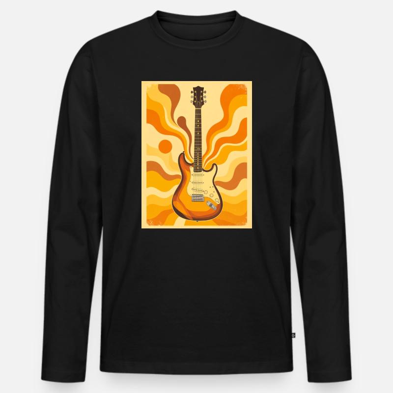Psychedelische Retro-Gitarre mit lebendigen Siebzigern - Männer Premium Bio Langarmshirt - Schwarz