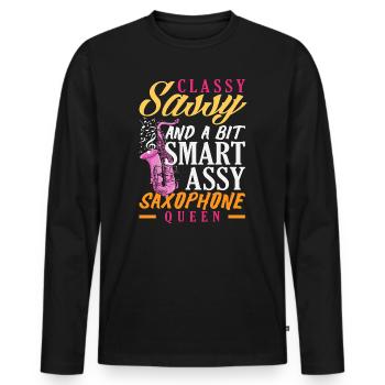 Elegant Naughty Clever Asshole Saxophone Queen - Men's Premium Organic Long Sleeve Shirt - black - Front - Nico (187cm)