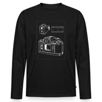 Retro Camera Line Art with Film Strip - Men's Premium Organic Long Sleeve Shirt - black - Front - Nico (187cm)