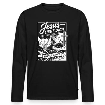 Collage Jésus t’aime - T-shirt manches longues Premium bio Homme - noir - Devant - Nico (187cm)