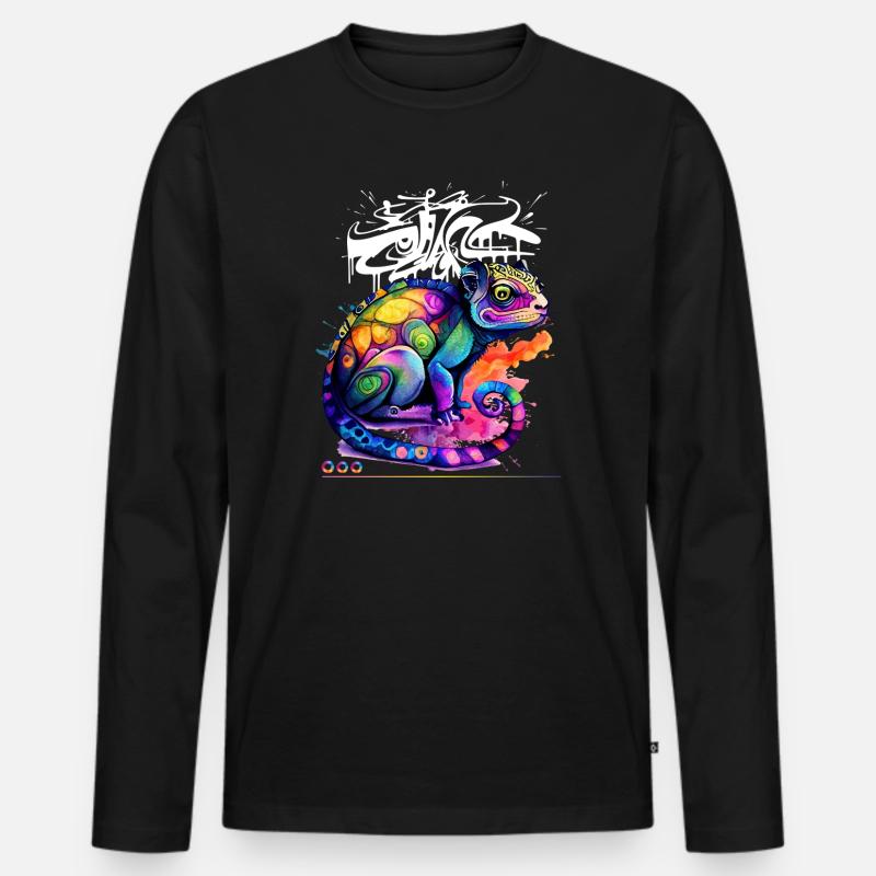Farbenfroher Chamäleon Graffiti - Männer Premium Bio Langarmshirt - Schwarz