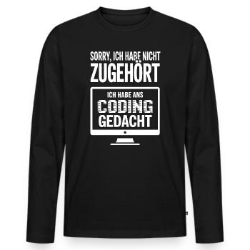 Sorry, ich habe Coding gedacht - Männer Premium Bio Langarmshirt - Schwarz - Vorne - Nico (187cm)