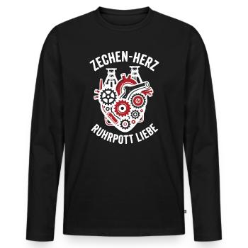 Zechen Herz, Ruhrpott Shirt, Hoodie, Tasche, Tasse - Männer Premium Bio Langarmshirt - Schwarz - Vorne - Nico (187cm)