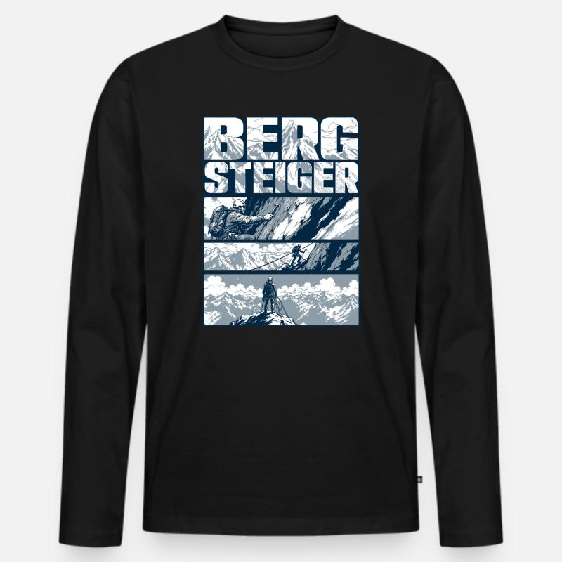 Bergsteiger Gipfelsturm Retro - Männer Premium Bio Langarmshirt - Schwarz