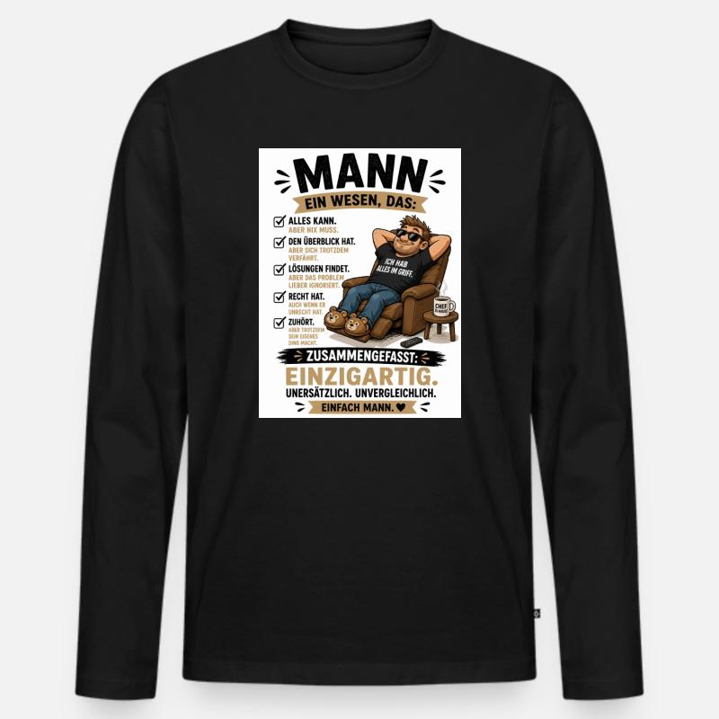 Mann: Einzigartig, unverwechselbar - Männer Premium Bio Langarmshirt - Schwarz