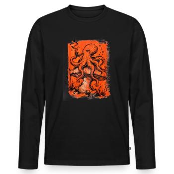 Oktopus mit Pfeife auf Pilz - Männer Premium Bio Langarmshirt - Schwarz - Vorne - Nico (187cm)