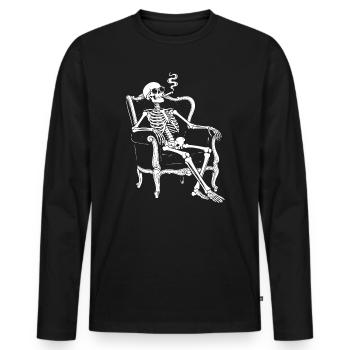 Skelett auf Sofa Rauch Chill - Männer Premium Bio Langarmshirt - Schwarz - Vorne - Nico (187cm)
