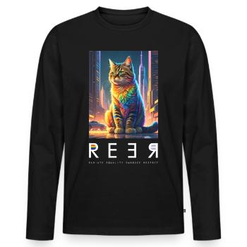 STRAHLEN SIE GLEICHBERECHTIGUNG AUS, UMARMEN SIE RESPEKT - Rainbow Cat - Männer Premium Bio Langarmshirt - Schwarz - Vorne - Nico (187cm)