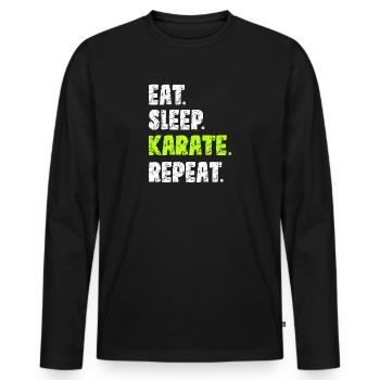 Eat Sleep Karate Repeat | Karate Martial Art - Men's Premium Organic Long Sleeve Shirt - black - Front - Nico (187cm)