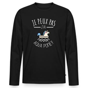 je peux pas j’ai aqua poney humour noël piscine - T-shirt manches longues Premium bio Homme - noir - Devant - Nico (187cm)