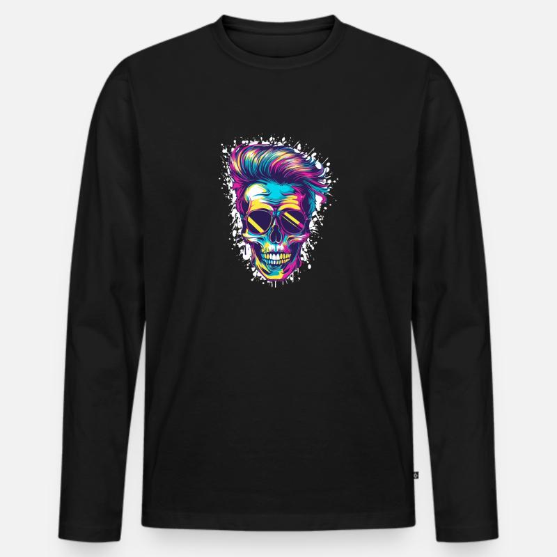Punker Totenkopf Party - Männer Premium Bio Langarmshirt - Schwarz