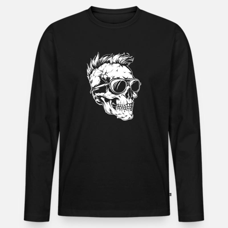 Punker Totenkopf - Männer Premium Bio Langarmshirt - Schwarz
