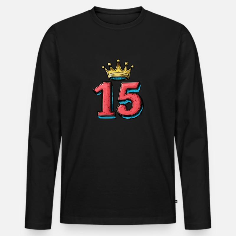 15 Zahl Krone - Männer Premium Bio Langarmshirt - Schwarz