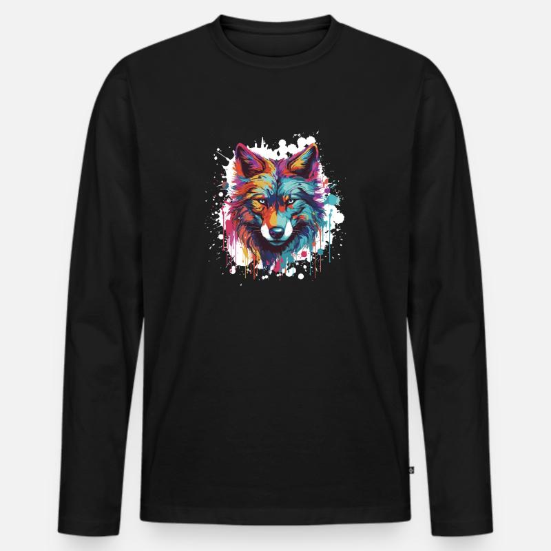 Wolf Tier Pop Art Kopf - Männer Premium Bio Langarmshirt - Schwarz