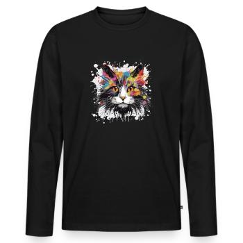 Katze Symbol Tier Pop Art Kopf - Männer Premium Bio Langarmshirt - Schwarz - Vorne - Nico (187cm)