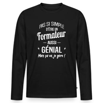 Formateur - T-shirt manches longues Premium bio Homme - noir - Devant - Nico (187cm)