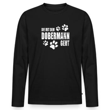 Die mit dem Dobermann geht - Männer Premium Bio Langarmshirt - Schwarz - Vorne - Nico (187cm)