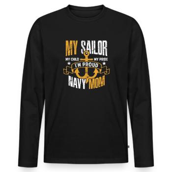 Marine maillot ma marine ma fierté d'enfant de marin - T-shirt manches longues Premium bio Homme - noir - Devant - Nico (187cm)