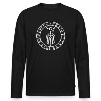 Odin with runes, Norse mythology, Wotan, heath - Men's Premium Organic Long Sleeve Shirt - black - Front - Nico (187cm)