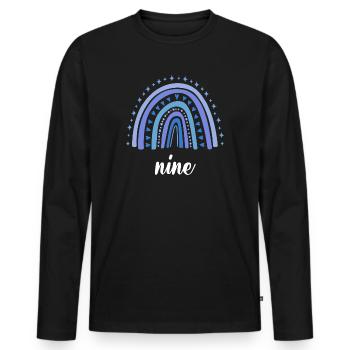 Blau Regenbogen Neun Jahre 9. Geburtstag - Männer Premium Bio Langarmshirt - Schwarz - Vorne - Nico (187cm)