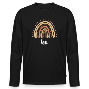 Orange Rainbow Ten Years 10th Birthday - Men's Premium Organic Long Sleeve Shirt - black - Front - Nico (187cm)