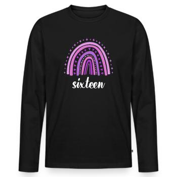 Purple Rainbow seize ans 16e anniversaire - T-shirt manches longues Premium bio Homme - noir - Devant - Nico (187cm)
