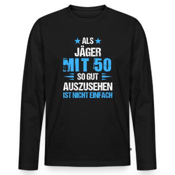 À 50 ans, beau chasseur - T-shirt manches longues Premium bio Homme - noir - Devant - Nico (187cm)