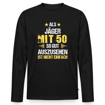À 50 ans, beau chasseur - T-shirt manches longues Premium bio Homme - noir - Devant - Nico (187cm)