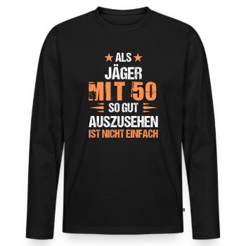 Mit 50 gut aussehender Jäger - Männer Premium Bio Langarmshirt - Schwarz - Vorne - Nico (187cm)