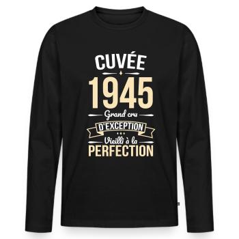 Anniversaire 80 ans - Cuvée 1945 - Cadeau Humour - T-shirt manches longues Premium bio Homme - noir - Devant - Nico (187cm)