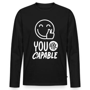Slogan de motivation You-Are-Capable avec smileyface - T-shirt manches longues Premium bio Homme - noir - Devant - Nico (187cm)