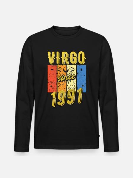 Virgo 1991 Zodiac Birthday Gift - Men's Premium Organic Long Sleeve Shirt - black