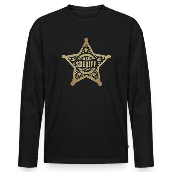 Sheriffstern, Sheriff, Stern, Karneval, Fasching - Männer Premium Bio Langarmshirt - Schwarz - Vorne - Nico (187cm)