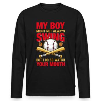 Baseball Mon garçon ne frappe pas toujours, je le fais - T-shirt manches longues Premium bio Homme - noir - Devant - Nico (187cm)
