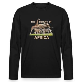 Girafe, Éléphant, Guépard, Zèbre, Faune africaine - T-shirt manches longues Premium bio Homme - noir - Devant - Nico (187cm)