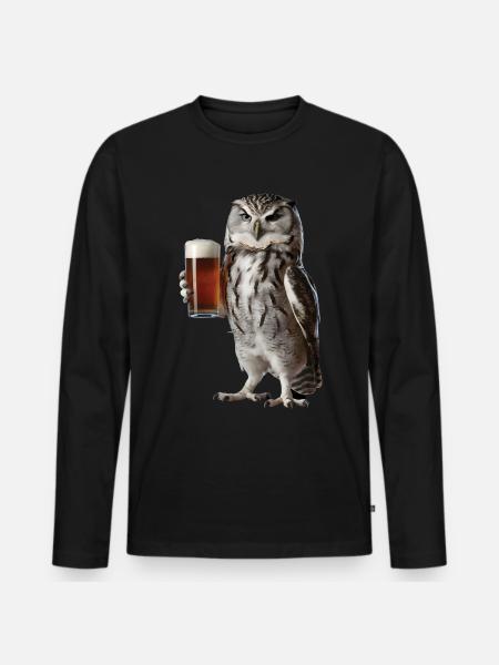 Eule Bier - Männer Premium Bio Langarmshirt - Schwarz