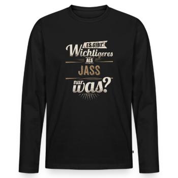 Sportler Motiv - Jass - es gibt wichtigeres - - Männer Premium Bio Langarmshirt - Schwarz - Vorne - Nico (187cm)