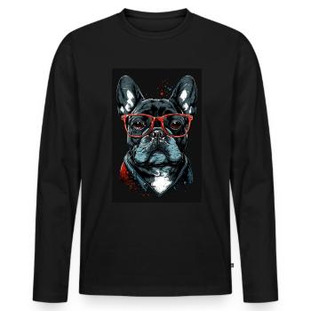 Mops Französische Bulldogge Besserwisser Brille - Männer Premium Bio Langarmshirt - Schwarz - Vorne - Nico (187cm)