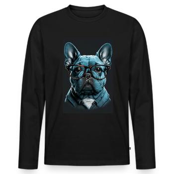 Mops Französische Bulldogge Besserwisser Brille - Männer Premium Bio Langarmshirt - Schwarz - Vorne - Nico (187cm)