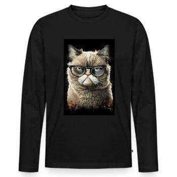 Morgenmuffel Besserwisser Katze Brille Ink - Männer Premium Bio Langarmshirt - Schwarz - Vorne - Nico (187cm)