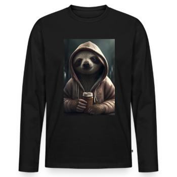 Sloth morning grouch coffee colleague office - Men's Premium Organic Long Sleeve Shirt - black - Front - Nico (187cm)