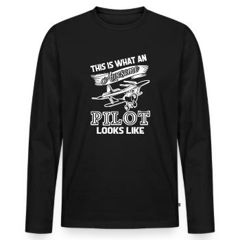 Pilot Awesome Pilot Looks Like - Men's Premium Organic Long Sleeve Shirt - black - Front - Nico (187cm)