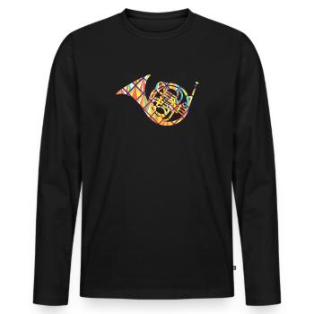 Geometrisches Hemd des Waldhorns - Männer Premium Bio Langarmshirt - Schwarz - Vorne - Nico (187cm)