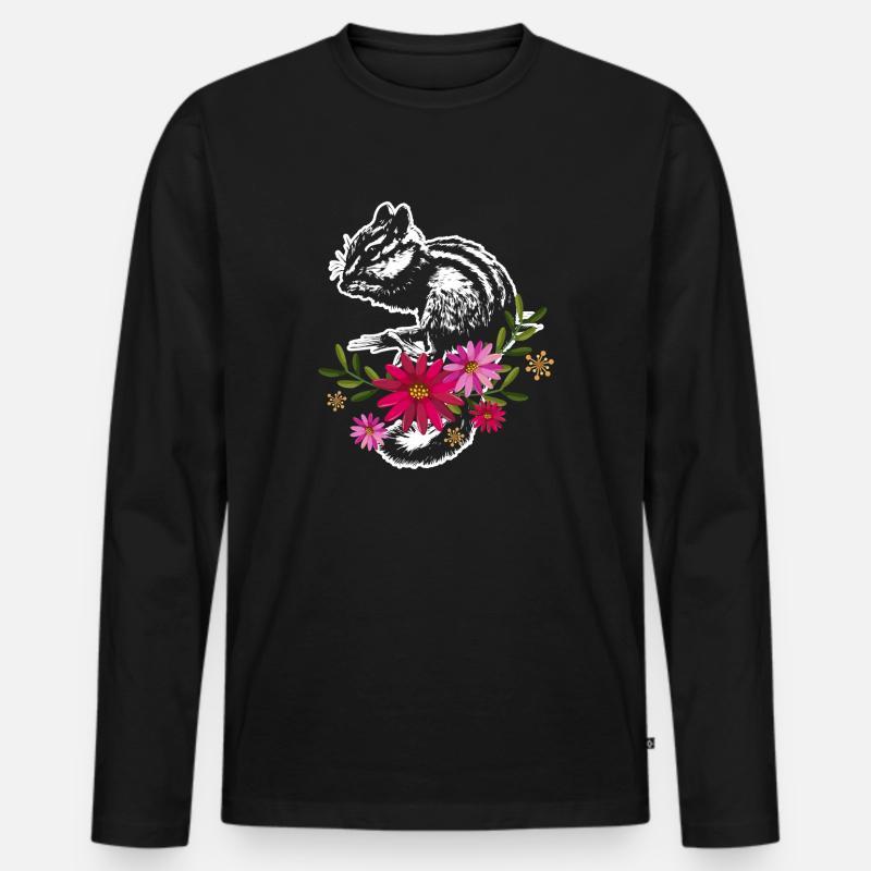 Chipmunk mit Blumen - Männer Premium Bio Langarmshirt - Schwarz