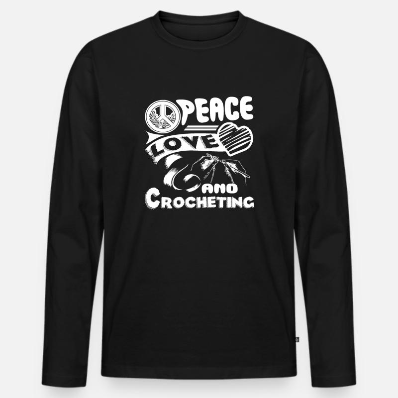Häkeln Frieden Liebe Häkeln - Männer Premium Bio Langarmshirt - Schwarz