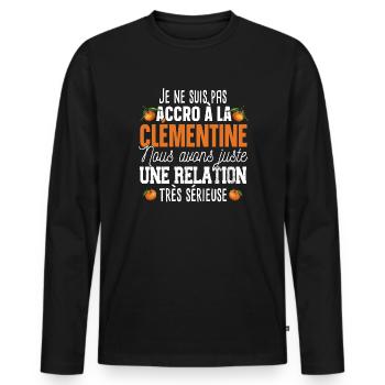 Clémentine Fruit Relation Cadeau Humour Orange - T-shirt manches longues Premium bio Homme - noir - Devant - Nico (187cm)