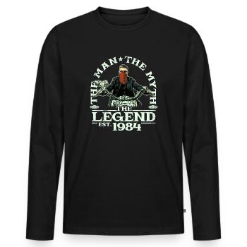 1984 Vintage Man Myth Legend Motorcycle - Men's Premium Organic Long Sleeve Shirt - black - Front - Nico (187cm)