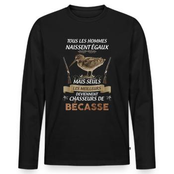 chasseur de bécasse humour saison de la chasse - T-shirt manches longues Premium bio Homme - noir - Devant - Nico (187cm)