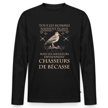 Chasse bécasse homme égaux chasse humour - T-shirt manches longues Premium bio Homme - noir - Devant - Nico (187cm)