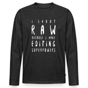 Je tire RAW - T-shirt manches longues Premium bio Homme - anthracite chiné - Devant - Nico (187cm)